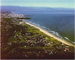 View of Anglet with Biarritz and the Pyrenees in the background